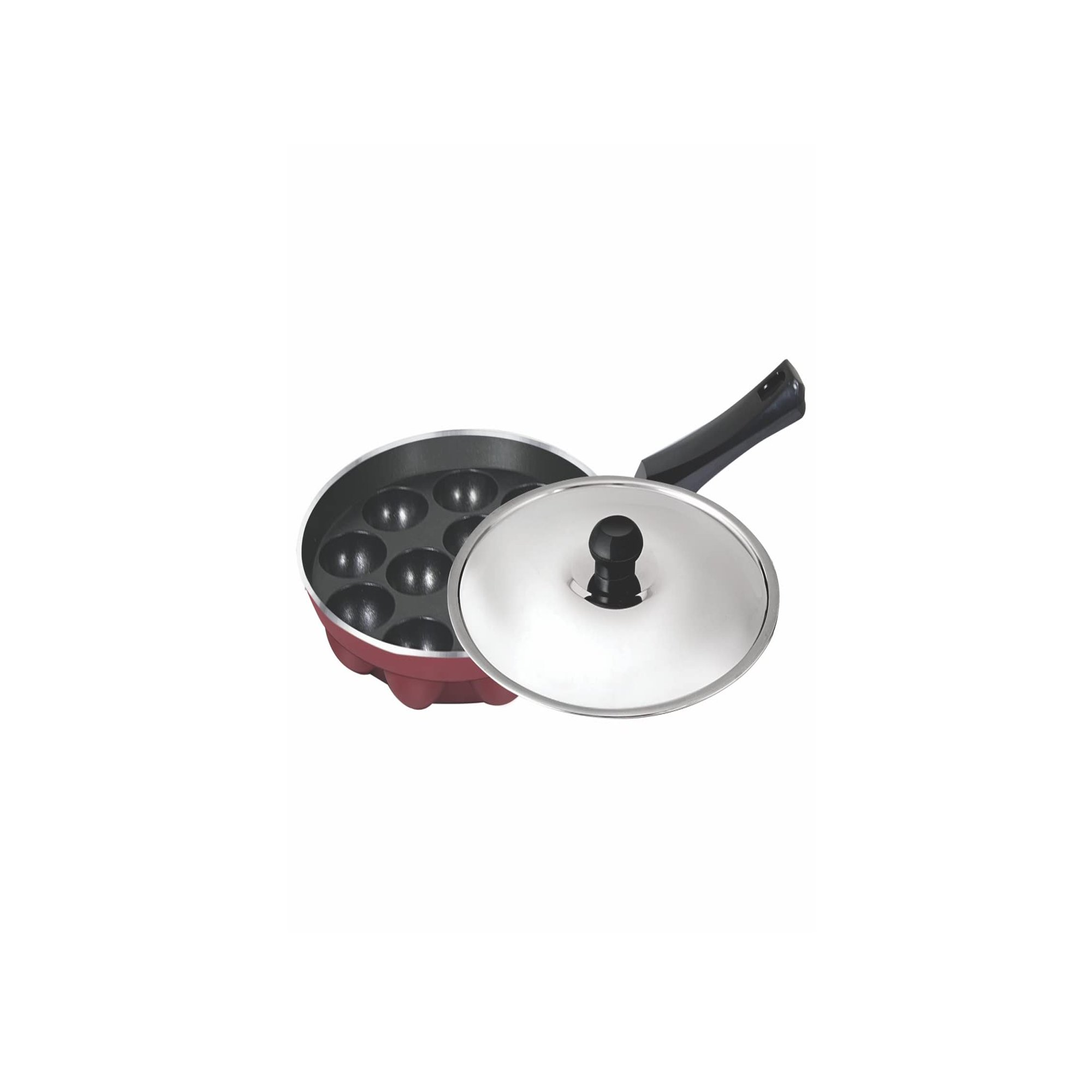 Baltra Appapatram Maker 12 Cavity Non-Stick Stainless Steel Lid BTN-239  Maroon, Durable and Efficient, Ideal for Making Perfect Appams and Paniyarams