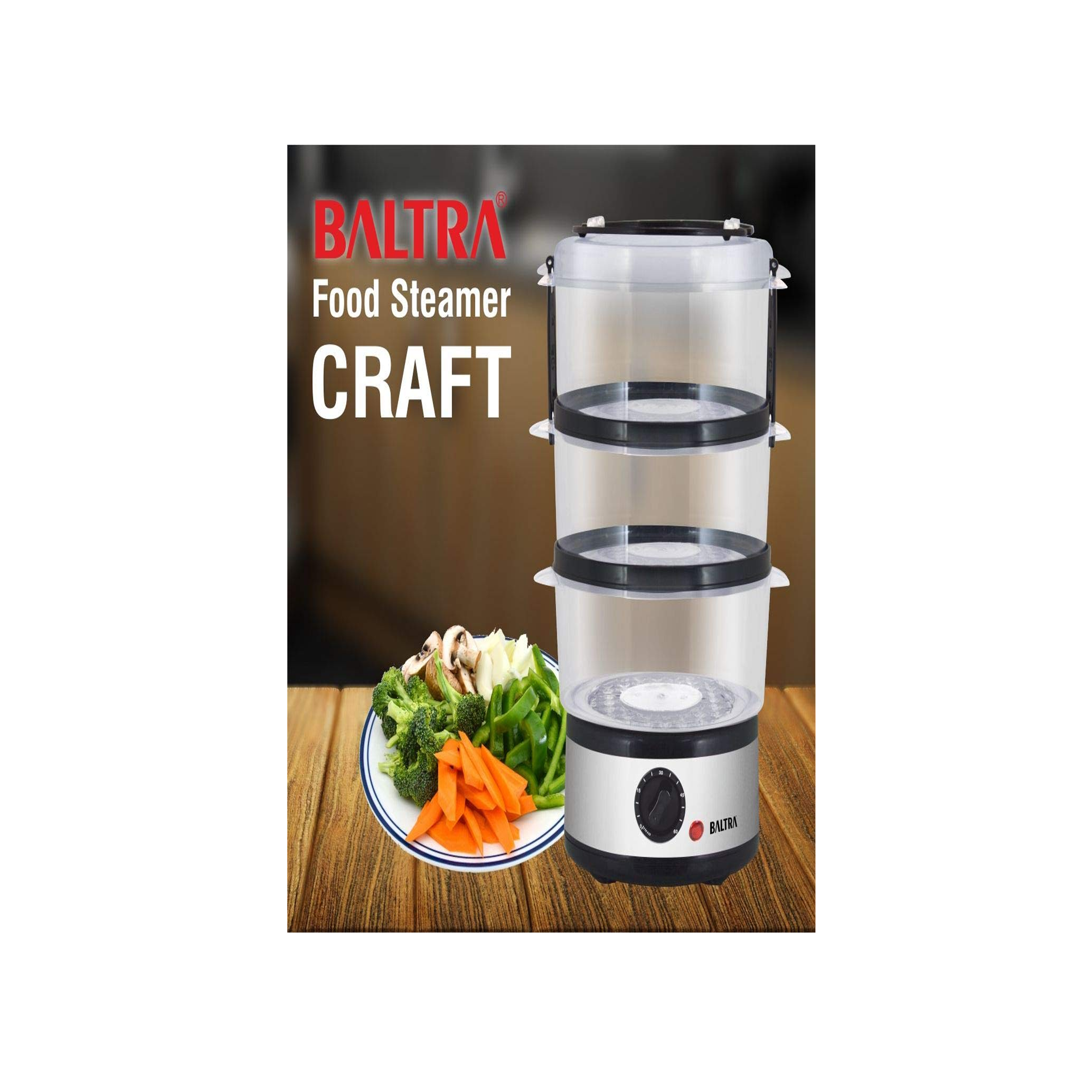 Baltra Craft 3 Layer Vegetable Food Steamer & Chicken Egg Boiler, Electric Vegetable Steamer Fast Heat - 2.5 Ltr BFS 101
