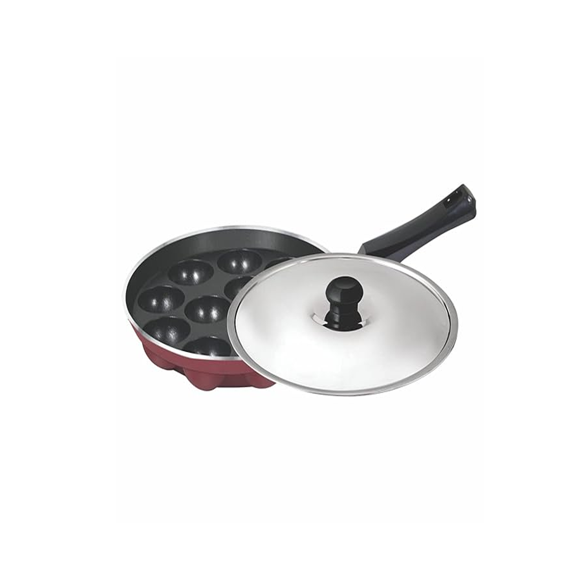 Baltra Appapatram Maker 12 Cavity Non-Stick Stainless Steel Lid BTN-239  Maroon, Durable and Efficient, Ideal for Making Perfect Appams and Paniyarams